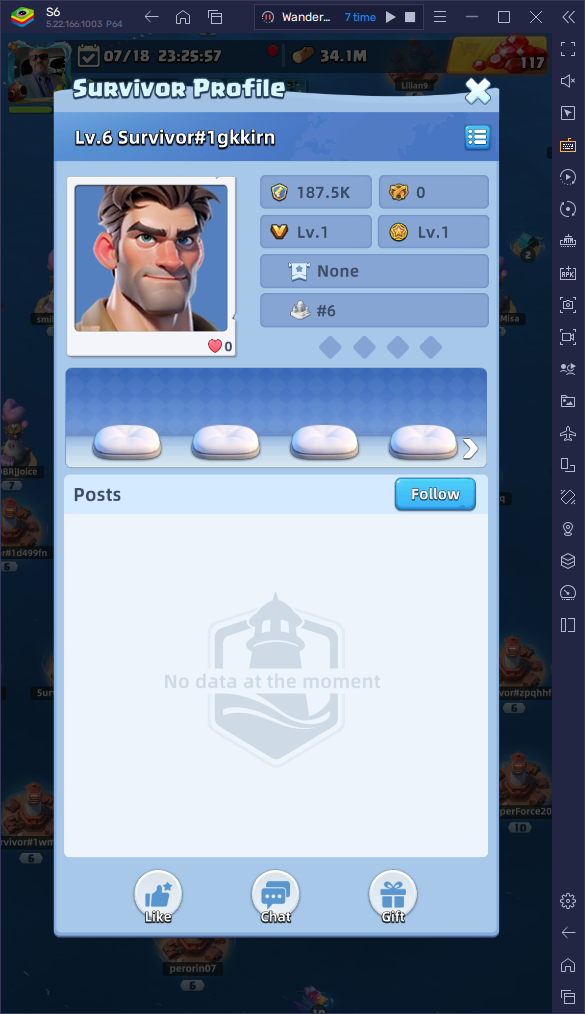 Survivor Profile popup with the detail button highlighted